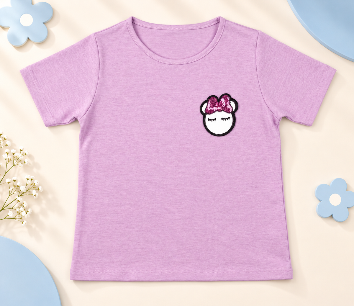 Lavender Bow Bunny Girls T-Shirt