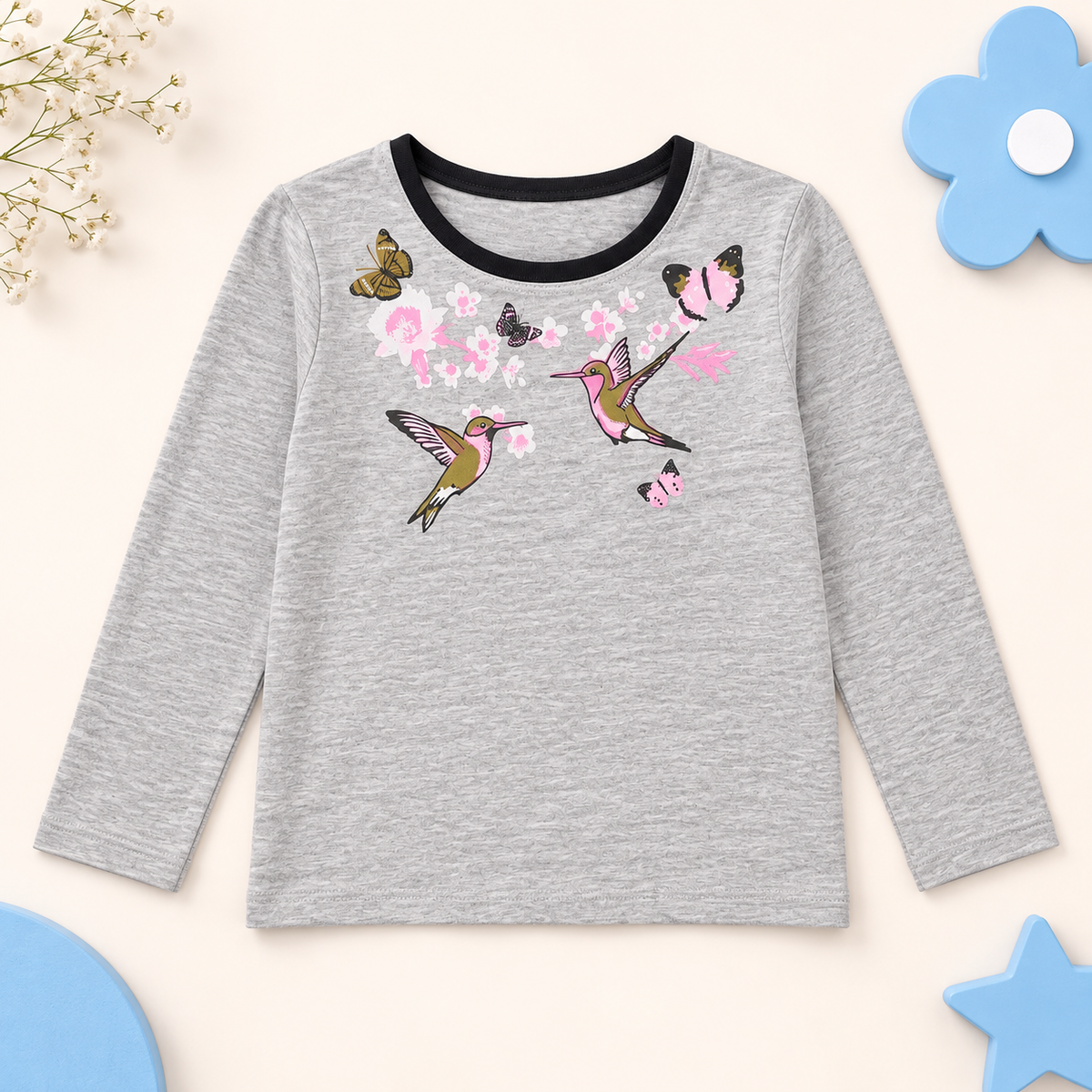 Hummingbird & Butterfly Girls Long Sleeve Top