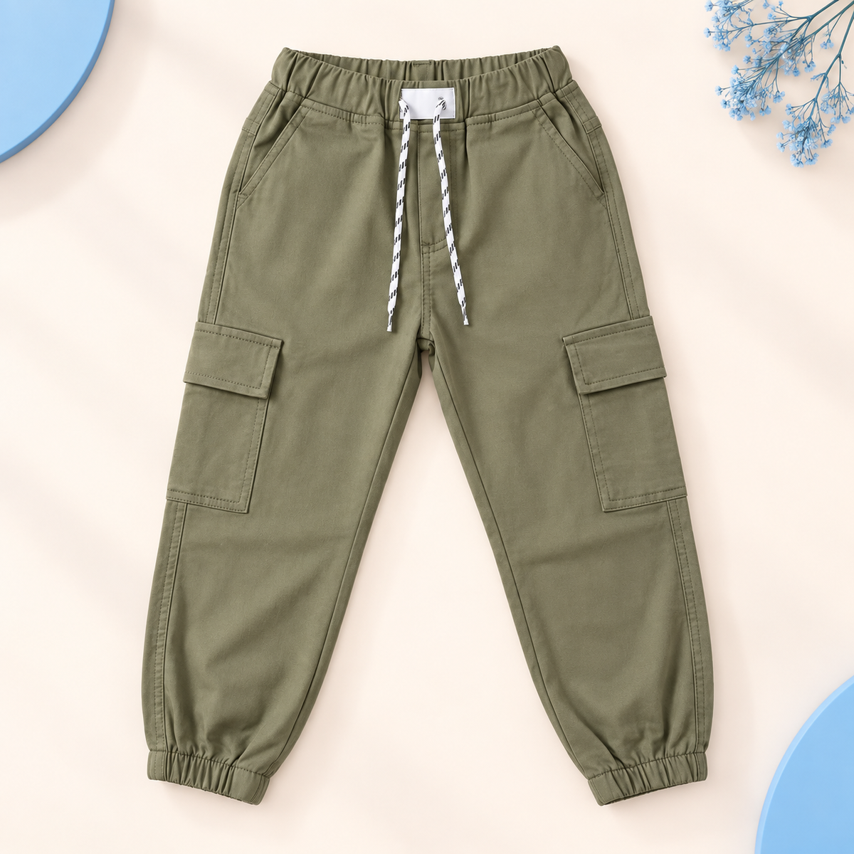 Olive Green Cargo Jogger Pants for Boys