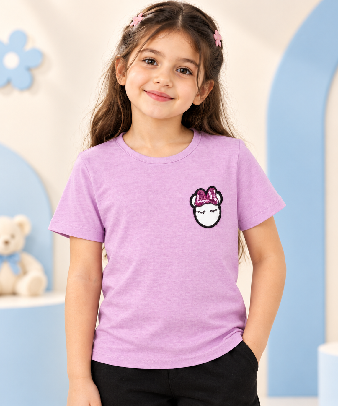 Lavender Bow Bunny Girls T-Shirt