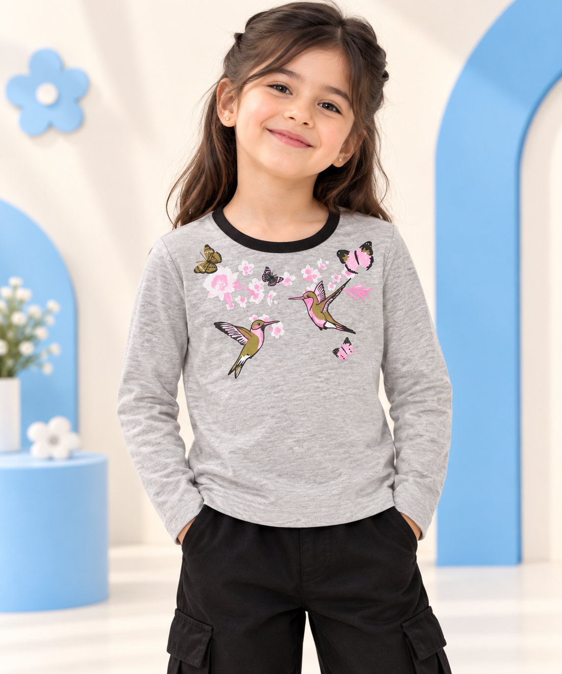 Hummingbird & Butterfly Girls Long Sleeve Top