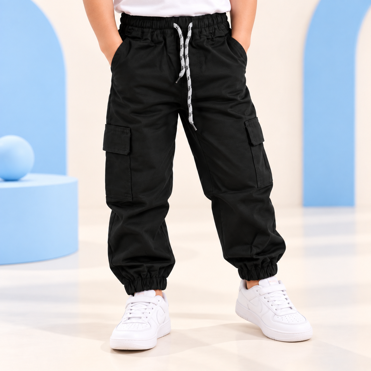 Black Cargo Jogger Pants for Boys