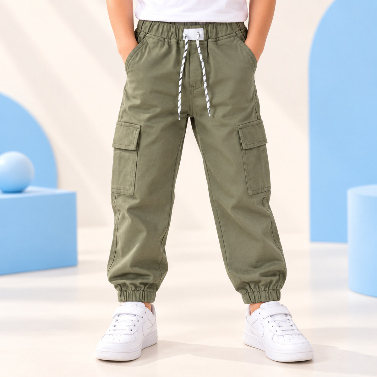 Olive Green Cargo Jogger Pants for Boys